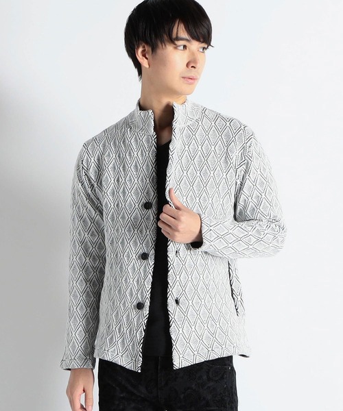 HIDEAWAYS NICOLE（ハイダウェイニコル）の「ニットスタンドジャケット（カーディガン/ボレロ・メンズ・ホワイト×ブラック/ブラック×ホワイト/ホワイト系その他/ブラック系その他・X-LARGE/MEDIUM/LARGE）」の2枚目の写真