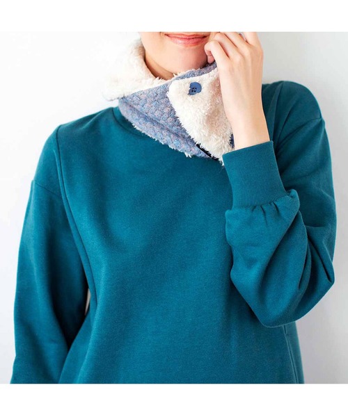 Live in comfort（リブインコンフォート）の「リブ　イン　コンフォート　華やかに首もとを包み込む　あったか裏ボアコンパクトスヌード（ネックウォーマー/スヌード・レディース・ブルー系その他/ターコイズブルー/アイボリー・ONE SIZE）」の10枚目の写真