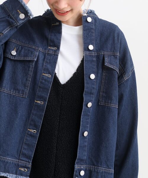 rps（アールピーエス）の「フリンジバンドカラーＧジャン（デニムジャケット・レディース・オフホワイト/ブルー/ネイビー/ブラック・フリー）」の7枚目の写真