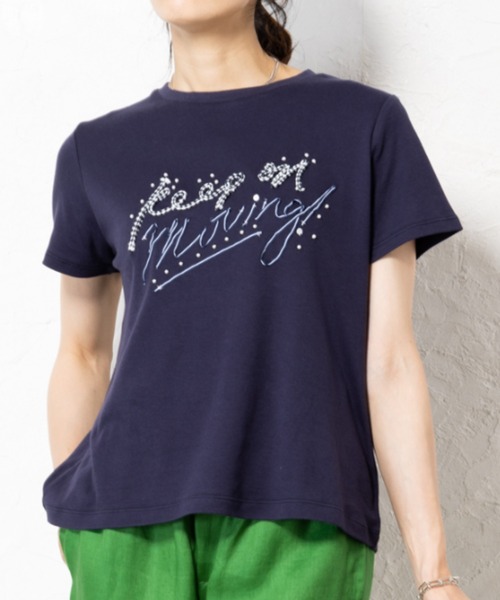 aunt lily(アントリリー)の「テープ刺繍Tシャツ(Tシャツ/カットソー・レディース・オフホワイト/ネイビー・M/L/LL/3L)」の2枚目の写真