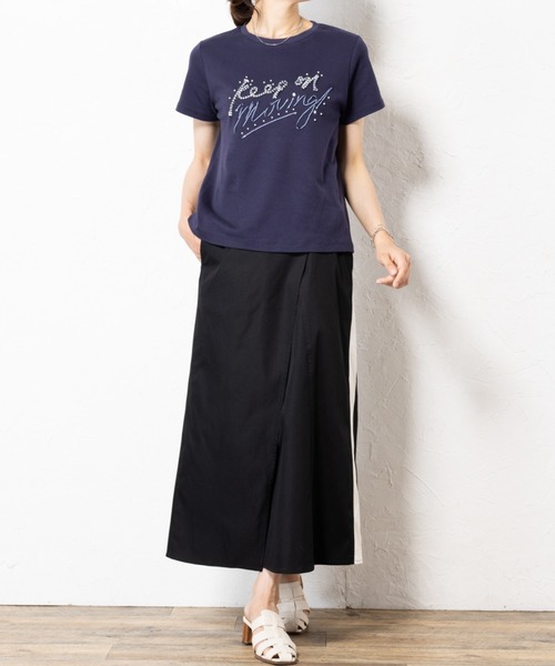 aunt lily(アントリリー)の「テープ刺繍Tシャツ(Tシャツ/カットソー・レディース・オフホワイト/ネイビー・M/L/LL/3L)」の20枚目の写真