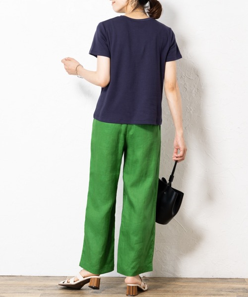 aunt lily(アントリリー)の「テープ刺繍Tシャツ(Tシャツ/カットソー・レディース・オフホワイト/ネイビー・M/L/LL/3L)」の9枚目の写真
