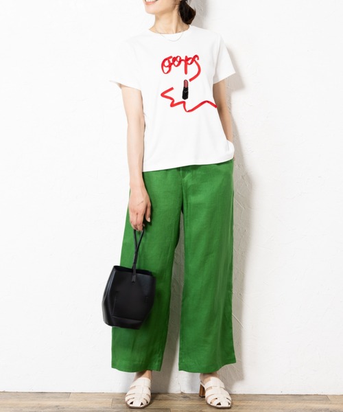 aunt lily(アントリリー)の「テープ刺繍Tシャツ(Tシャツ/カットソー・レディース・オフホワイト/ネイビー・M/L/LL/3L)」の3枚目の写真
