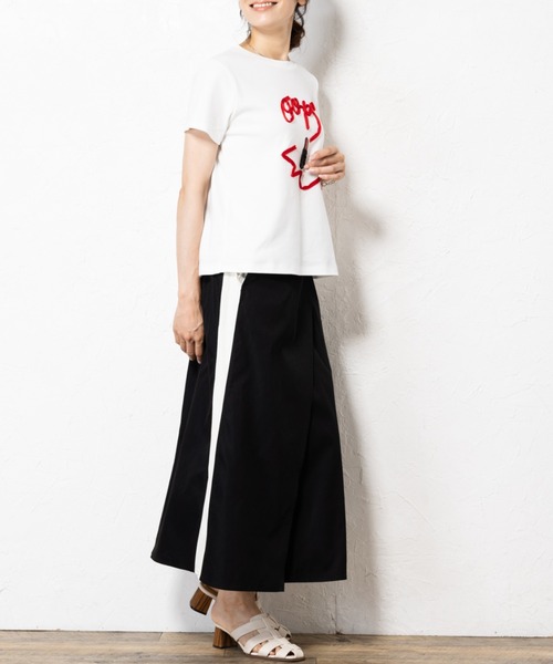 aunt lily(アントリリー)の「テープ刺繍Tシャツ(Tシャツ/カットソー・レディース・オフホワイト/ネイビー・M/L/LL/3L)」の5枚目の写真