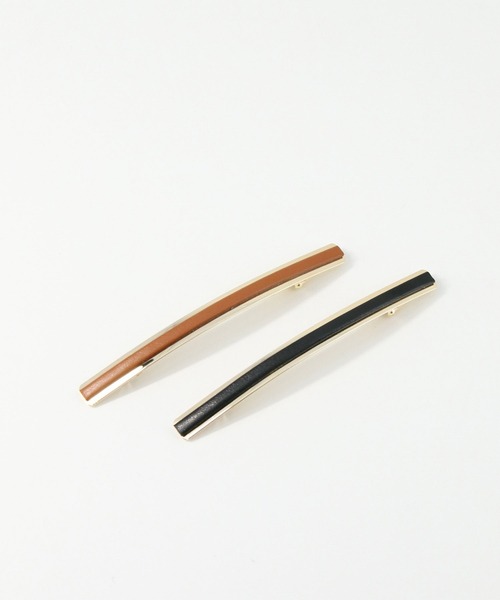 Gready Brilliant（グレディブリリアン）の「レザーメタルバレッタ（バレッタ/ヘアクリップ・レディース・キャメル/ブラック・FREE）」の3枚目の写真