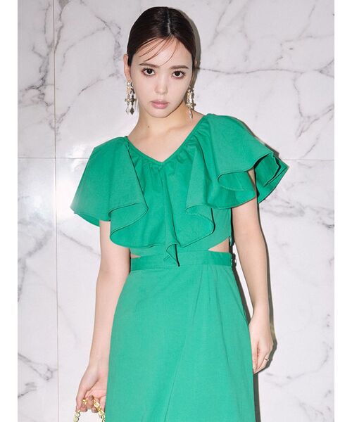 CALNAMUR（カルナムール）の「フリルマキシワンピース（ワンピース・レディース・グリーン/ホワイト・FREE）」の6枚目の写真