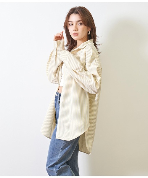 ANAP(アナップ)の「ストライプビッグシャツ(シャツ/ブラウス・レディース・ネイビー/ベージュ/グリーン・FREE)」の9枚目の写真