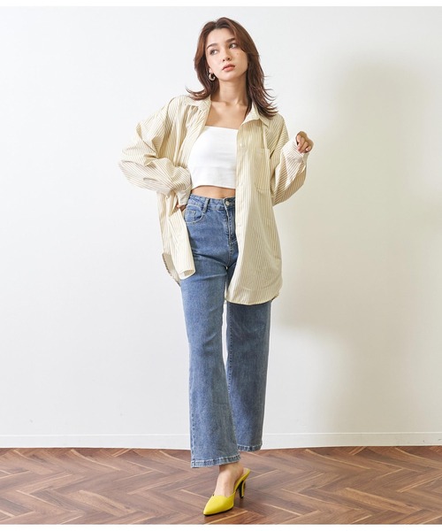 ANAP(アナップ)の「ストライプビッグシャツ(シャツ/ブラウス・レディース・ネイビー/ベージュ/グリーン・FREE)」の10枚目の写真