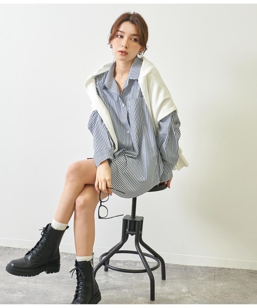 ANAP(アナップ)の「ストライプビッグシャツ(シャツ/ブラウス・レディース・ネイビー/ベージュ/グリーン・FREE)」の13枚目の写真