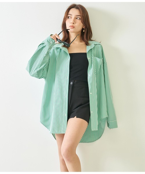 ANAP(アナップ)の「ストライプビッグシャツ(シャツ/ブラウス・レディース・ネイビー/ベージュ/グリーン・FREE)」の16枚目の写真