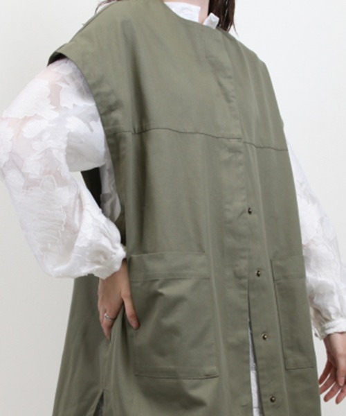 STYLEBLOCK（スタイルブロック）の「綿ツイルサイドスリットカフタンワンピース（ワンピース・レディース・ブラック/オリーブ/ライトベージュ・M）」の6枚目の写真