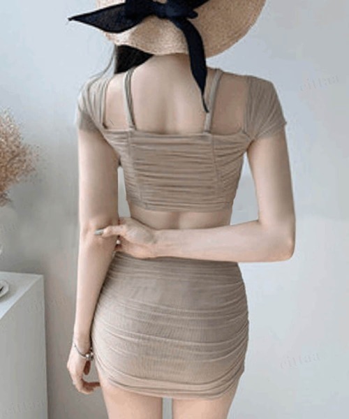 Dalfwin（ダールフィン）の「【２点セット】ギャザーデザインシアービキニ水着（水着・レディース・ブラック・MEDIUM/LARGE）」の12枚目の写真