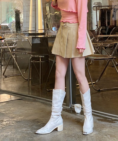 by muni:r（バイ ムニール）の「ローライズプリーツスカート（スカート・レディース・ブラック/ベージュ・MEDIUM/SMALL）」の19枚目の写真