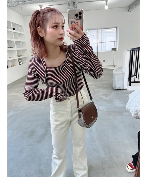 JUMELLE（ジュメロ）の「ボレロデザインプルオーバー（Tシャツ/カットソー・レディース・ホワイト/ブラウン・MEDIUM）」の8枚目の写真