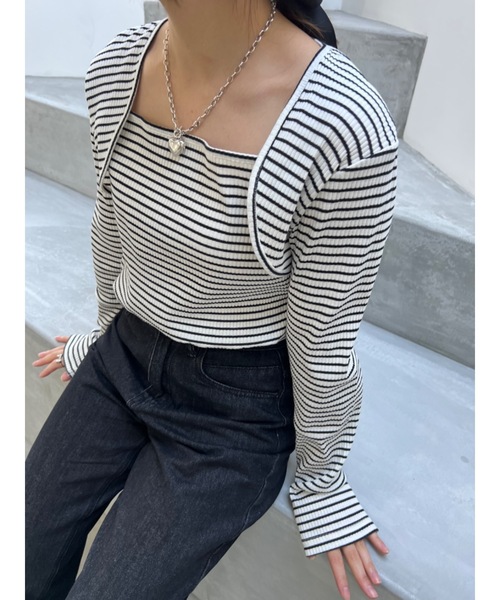 JUMELLE（ジュメロ）の「ボレロデザインプルオーバー（Tシャツ/カットソー・レディース・ホワイト/ブラウン・MEDIUM）」の9枚目の写真