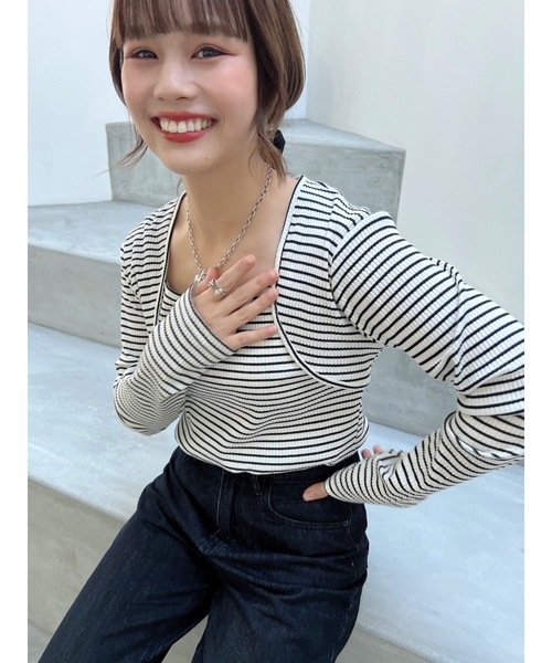 JUMELLE（ジュメロ）の「ボレロデザインプルオーバー（Tシャツ/カットソー・レディース・ホワイト/ブラウン・MEDIUM）」の10枚目の写真