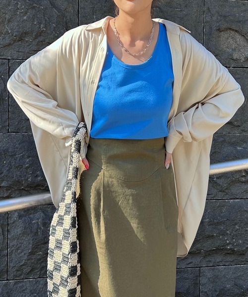 audrey and john wad(オードリーアンドジョンワッド)の「シルケットフライスタンクトップ≪UVカット≫ -手洗い可-(タンクトップ・レディース・オレンジ/ホワイト/ライトブルー/ライトイエロー・FREE)」の3枚目の写真