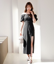 2wayオフショルスリットロングワンピース