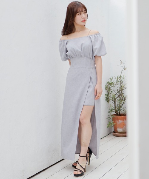 LIPSERVICE（リップサービス）の「2wayオフショルスリットロングワンピース（ワンピース・レディース・グレー/ブラック・M/S）」の10枚目の写真