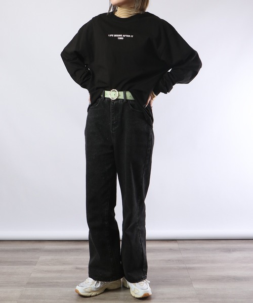 spiritoso（スピリトーゾ）の「spiritoso シンプル発砲プリントロンT 長袖（Tシャツ/カットソー・レディース・ブラック/ピンク/オフホワイト・F）」の14枚目の写真