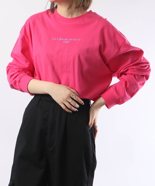 spiritoso（スピリトーゾ）の「spiritoso シンプル発砲プリントロンT 長袖（Tシャツ/カットソー・レディース・ブラック/ピンク/オフホワイト・F）」の10枚目の写真