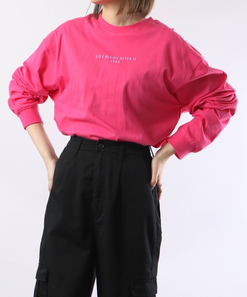 spiritoso（スピリトーゾ）の「spiritoso シンプル発砲プリントロンT 長袖（Tシャツ/カットソー・レディース・ブラック/ピンク/オフホワイト・F）」の9枚目の写真