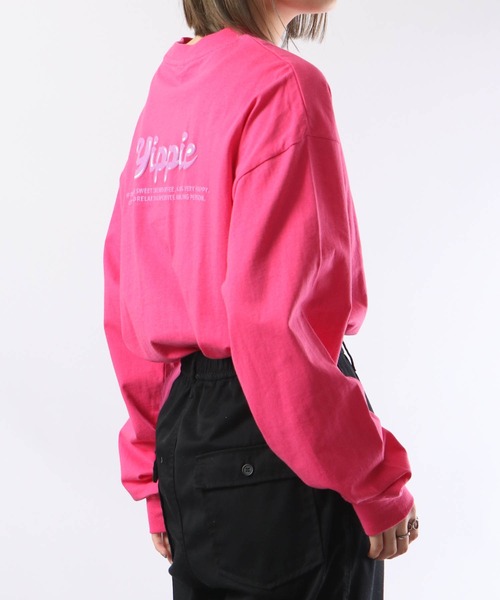 spiritoso（スピリトーゾ）の「spiritoso シンプル発砲プリントロンT 長袖（Tシャツ/カットソー・レディース・ブラック/ピンク/オフホワイト・F）」の6枚目の写真