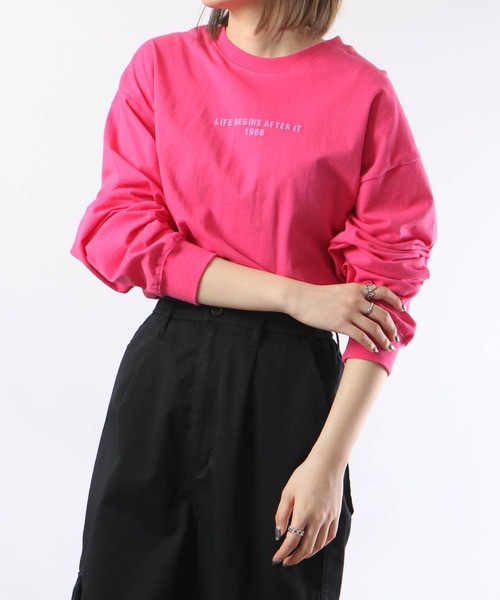 spiritoso（スピリトーゾ）の「spiritoso シンプル発砲プリントロンT 長袖（Tシャツ/カットソー・レディース・ブラック/ピンク/オフホワイト・F）」の8枚目の写真