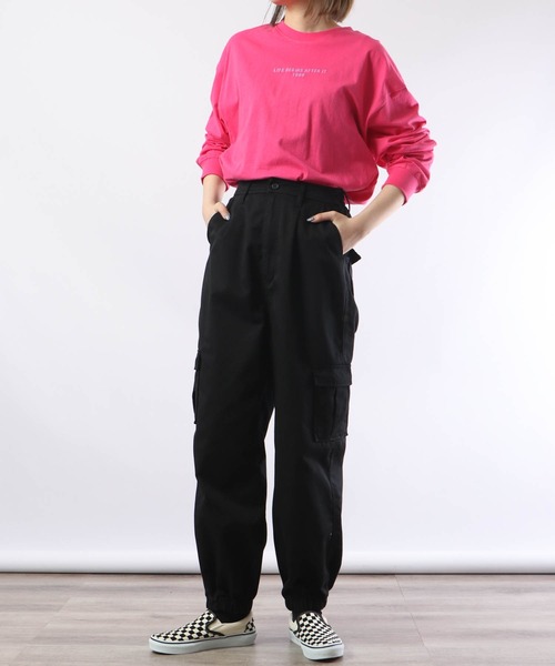 spiritoso（スピリトーゾ）の「spiritoso シンプル発砲プリントロンT 長袖（Tシャツ/カットソー・レディース・ブラック/ピンク/オフホワイト・F）」の4枚目の写真