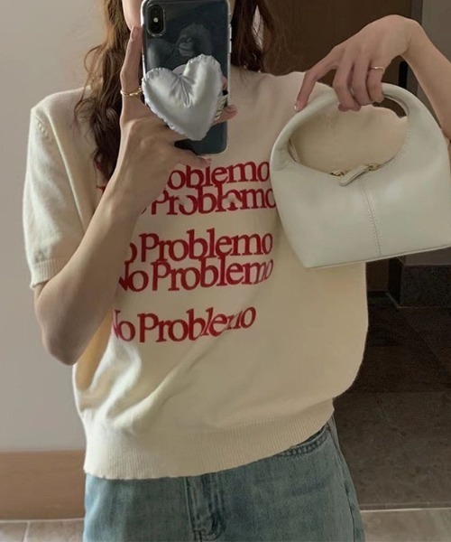 Chick(チック)の「ミッドスリーブ ラウンドネック レターニット(Tシャツ/カットソー・レディース・ホワイト/ブラック/グレー/アイボリー・FREE)」の2枚目の写真