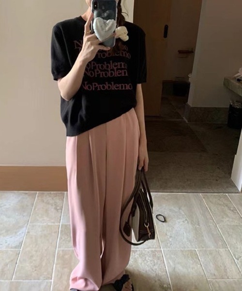 Chick(チック)の「ミッドスリーブ ラウンドネック レターニット(Tシャツ/カットソー・レディース・ホワイト/ブラック/グレー/アイボリー・FREE)」の6枚目の写真
