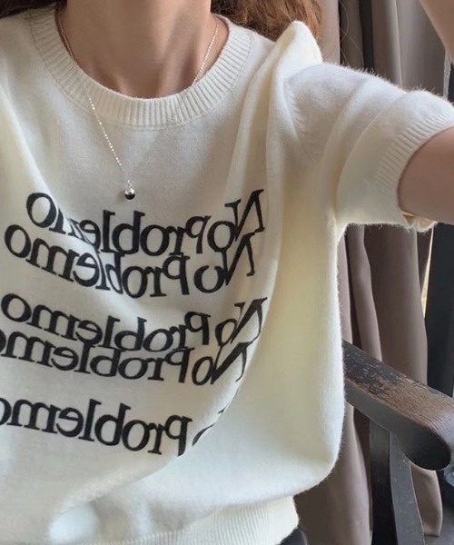 Chick(チック)の「ミッドスリーブ ラウンドネック レターニット(Tシャツ/カットソー・レディース・ホワイト/ブラック/グレー/アイボリー・FREE)」の9枚目の写真
