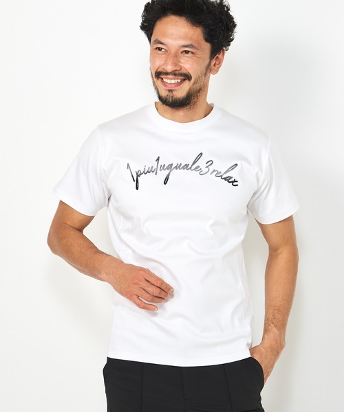 MEN'S BIGI（メンズビギ）の「【1PIU1UGUALE3 RELAX】シルケットポンチアーチロゴTシャツ（Tシャツ/カットソー・メンズ・ホワイト/ブラック・01/02/03）」の5枚目の写真