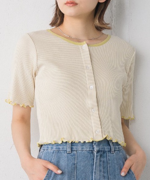 RETRO GIRL(レトロガール)の「テレコカットカーデ(Tシャツ/カットソー・レディース・イエロー/ブルー/ホワイト/ブラック系その他3・FREE)」の2枚目の写真