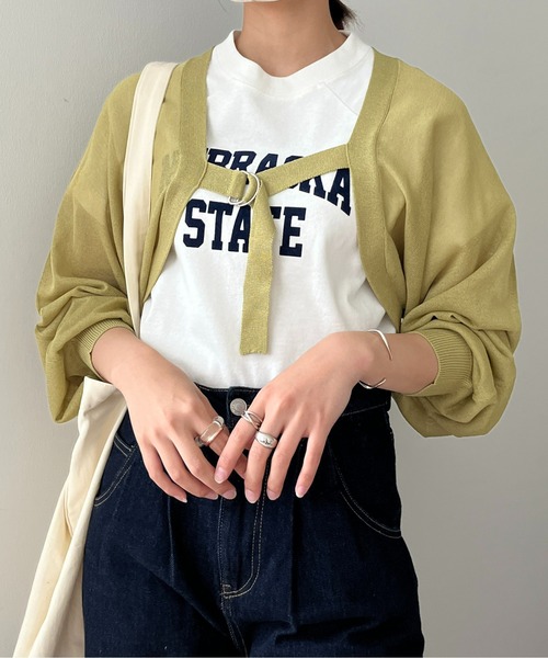 CPCM(シーピーシーエム)の「麻タッチシアーニットボレロカーディガン(カーディガン/ボレロ・レディース・ブラック/グリーン系その他/オレンジ・FREE)」の1枚目の写真