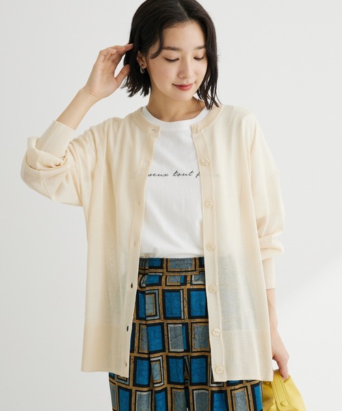 Green　Parks（グリーンパークス）の「フィラメントラメシアーカーディガン（カーディガン/ボレロ・レディース・ブルー/ブラック/オフホワイト/イエロー・FREE）」の2枚目の写真