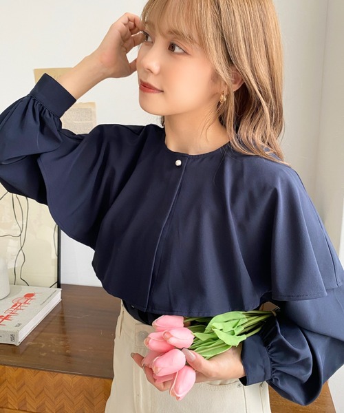 め*ー様 ケープジャケット、リボン付ブラウスの2点セット♪ リボン付セーラー肩あきBL[品番：IGAW0001796]｜axes femme