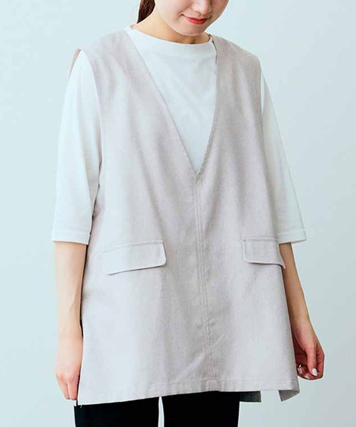 【セール】ＩＥＤＩＴ リネンライク素材ベストと長め袖カットソートップスの着映えベストバランスセット（ベスト）｜IEDIT（イディット）