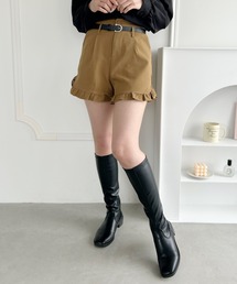 ベルト付きハイウエストフリルショートパンツ