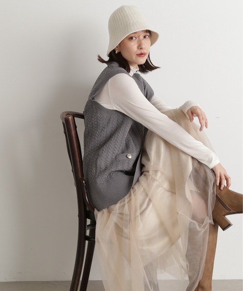 N.（N. Natural Beauty Basic）（エヌエヌナチュラルビューティーベーシック）の「◆チュールロングフレアスカート（スカート・レディース・ホワイト/グレー・MEDIUM）」の13枚目の写真