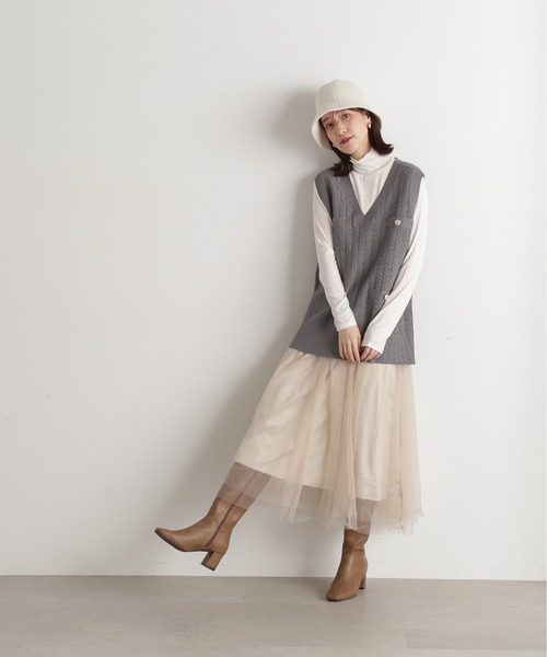 N.（N. Natural Beauty Basic）（エヌエヌナチュラルビューティーベーシック）の「◆チュールロングフレアスカート（スカート・レディース・ホワイト/グレー・MEDIUM）」の15枚目の写真