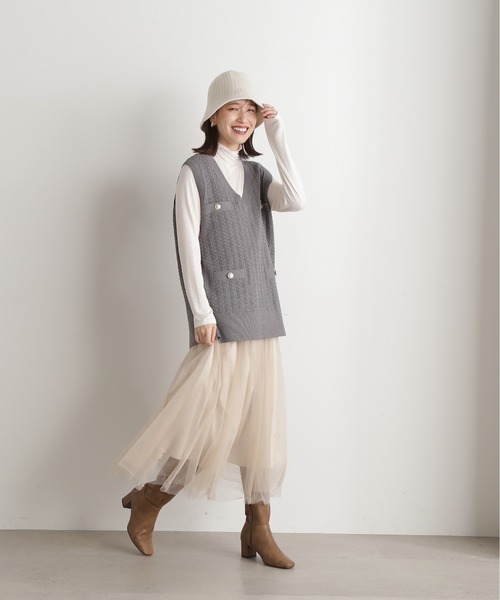 N.（N. Natural Beauty Basic）（エヌエヌナチュラルビューティーベーシック）の「◆チュールロングフレアスカート（スカート・レディース・ホワイト/グレー・MEDIUM）」の17枚目の写真