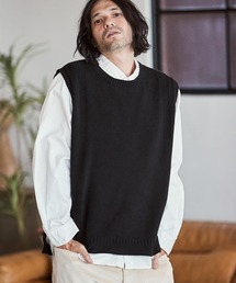 mcg3327- ライン編みクルーネックニットベスト