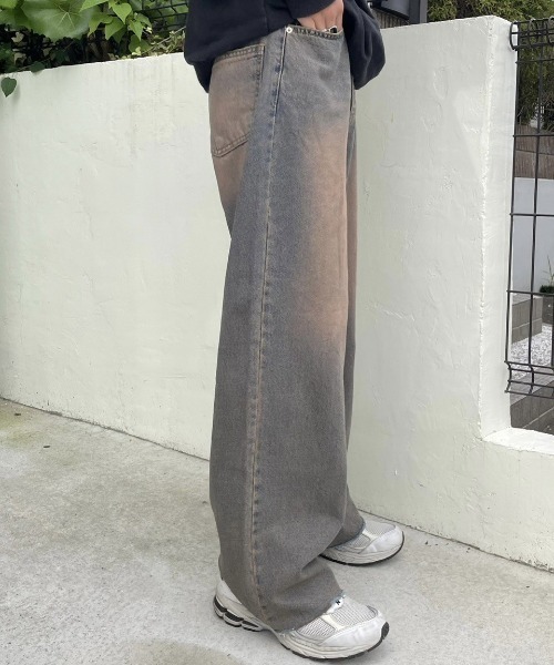 RENOL(レノル)の「韓国ファッション RENOL レノル cutting denim wide pants カッティング デニムパンツ デニムワイドパンツ ブリーチデニムパンツ ビンテージ風 ジーンズ 長ズボン(デニムパンツ・メンズ・ブルー系その他・L)」の10枚目の写真