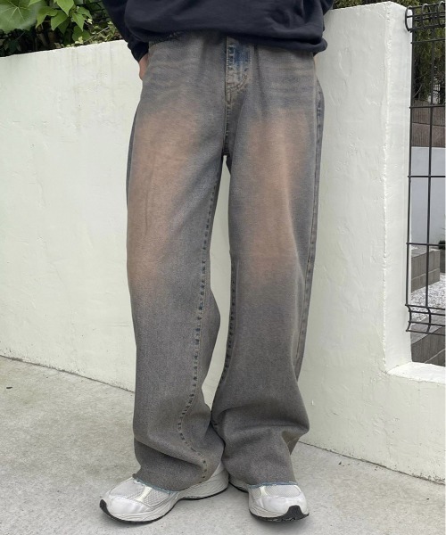 RENOL(レノル)の「韓国ファッション RENOL レノル cutting denim wide pants カッティング デニムパンツ デニムワイドパンツ ブリーチデニムパンツ ビンテージ風 ジーンズ 長ズボン(デニムパンツ・メンズ・ブルー系その他・L)」の9枚目の写真