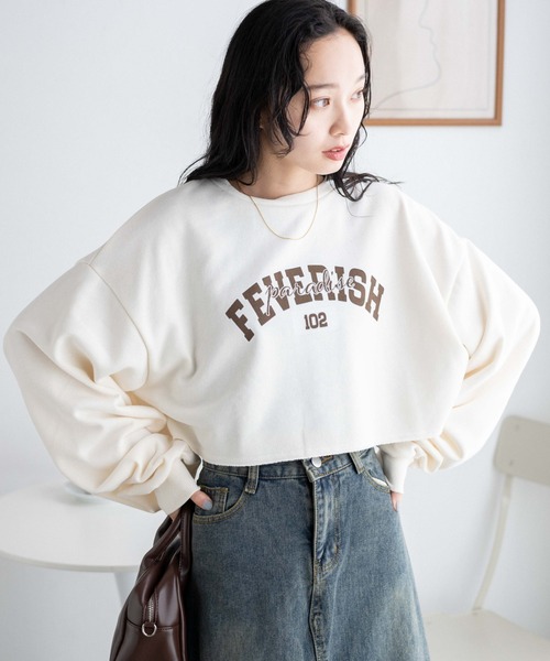 WEGO（ウィゴー）の「WEGO/ヴィンテージライクショートスウェット（スウェット・レディース・スミクロ/その他1/オフホワイト/杢グレー/ホワイト系その他/その他3/ネイビー/その他2/その他5/その他4/その他6/ブルー/その他7/その他9/グリーン/その他8・FREE）」の3枚目の写真