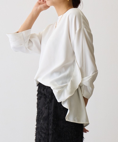 OWLSPALE（オールズペール）の「サイドフリルブラウス（シャツ/ブラウス・レディース・マスタード/ブラック/ホワイト・FREE）」の7枚目の写真