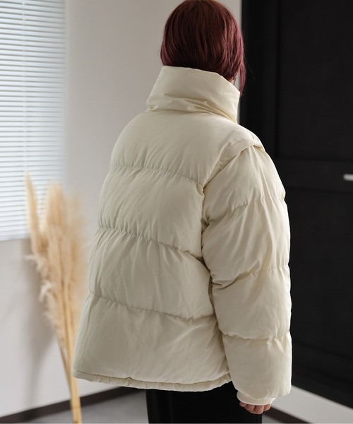 ap retro（アプレトロ）の「BIGスタンドパディングブルゾン/2wayダウンベスト（ダウンジャケット/コート・レディース・ブラック/オフホワイト/カーキ/アイボリー・FREE）」の10枚目の写真