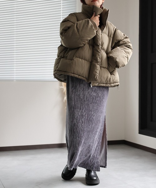 ap retro（アプレトロ）の「BIGスタンドパディングブルゾン/2wayダウンベスト（ダウンジャケット/コート・レディース・ブラック/オフホワイト/カーキ/アイボリー・FREE）」の19枚目の写真