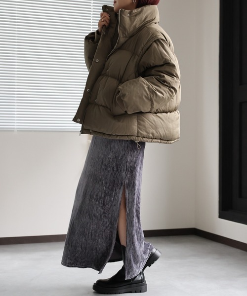 ap retro（アプレトロ）の「BIGスタンドパディングブルゾン/2wayダウンベスト（ダウンジャケット/コート・レディース・ブラック/オフホワイト/カーキ/アイボリー・FREE）」の20枚目の写真